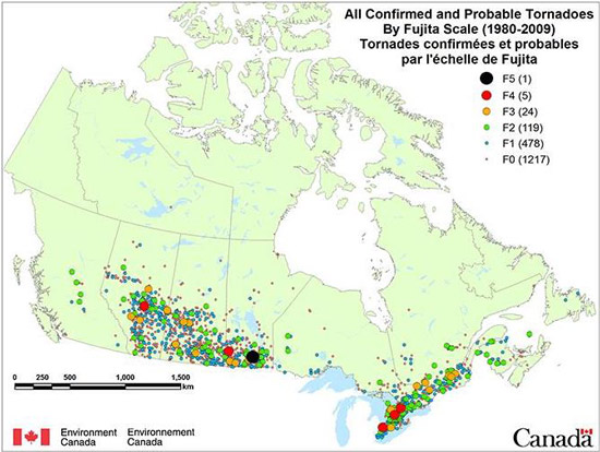 The last 30 years of tornadoes in Canada