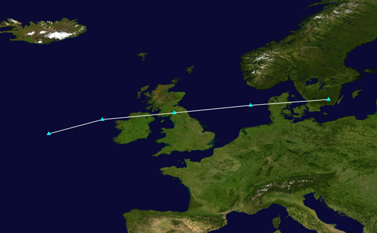 Track of wind storm Barney