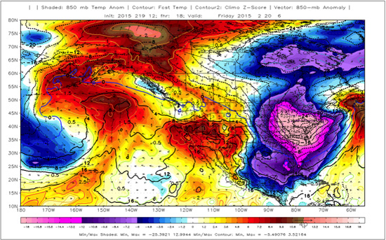 850-mb temperature anomaly relative to climatology