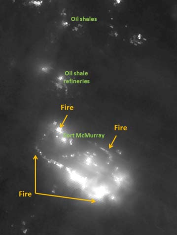 Nighttime infrared view of the Fort McMurray fire