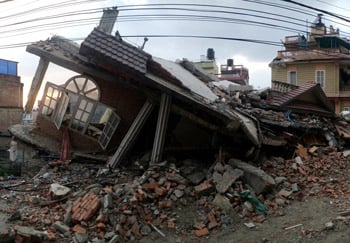 A house damaged in the earthquake that struck Nepal on April 25, 2015
