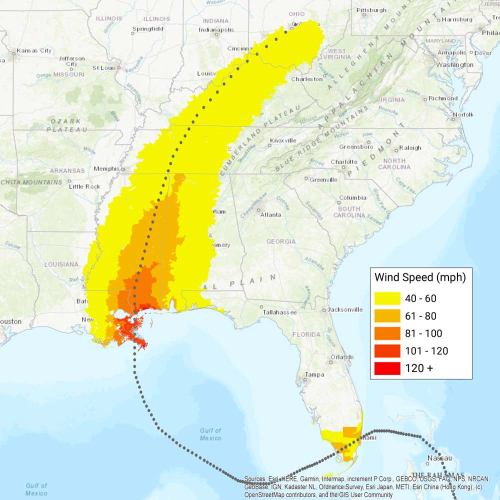 Hurricane Katrina (2005) wind map