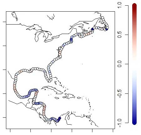 Figure 2, the fractional difference in the estimated landfall rates