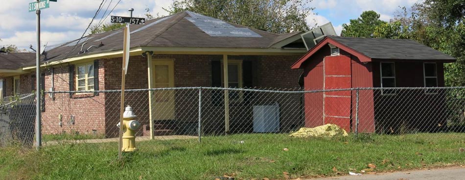 Roof covering missing as a result of wind damage