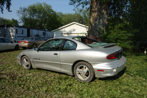 Canada hail damage photo one, back windshield destroyed