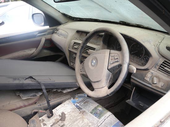interior of a BMW car badly damaged