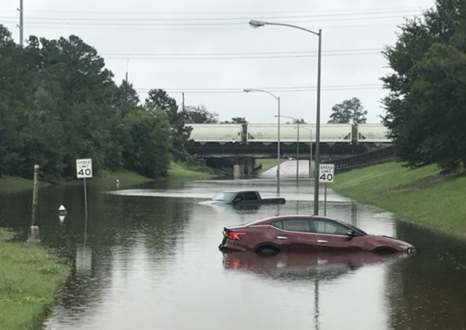 Vehicles in floodwater