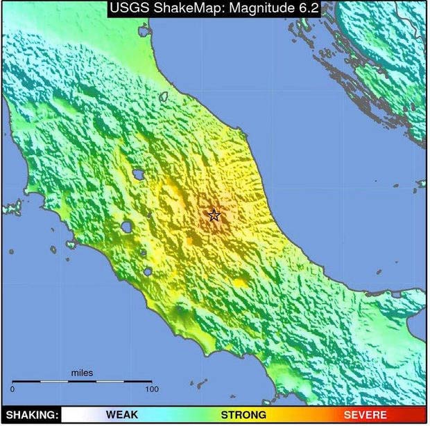 ShakeMap for the earthquake in central Italy