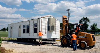 A manufactured home in transit