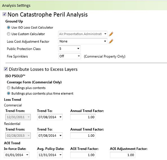 The non-catastrophe peril analysis screen in Touchstone