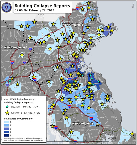 Roof collapses in Massachusetts reported by February 22