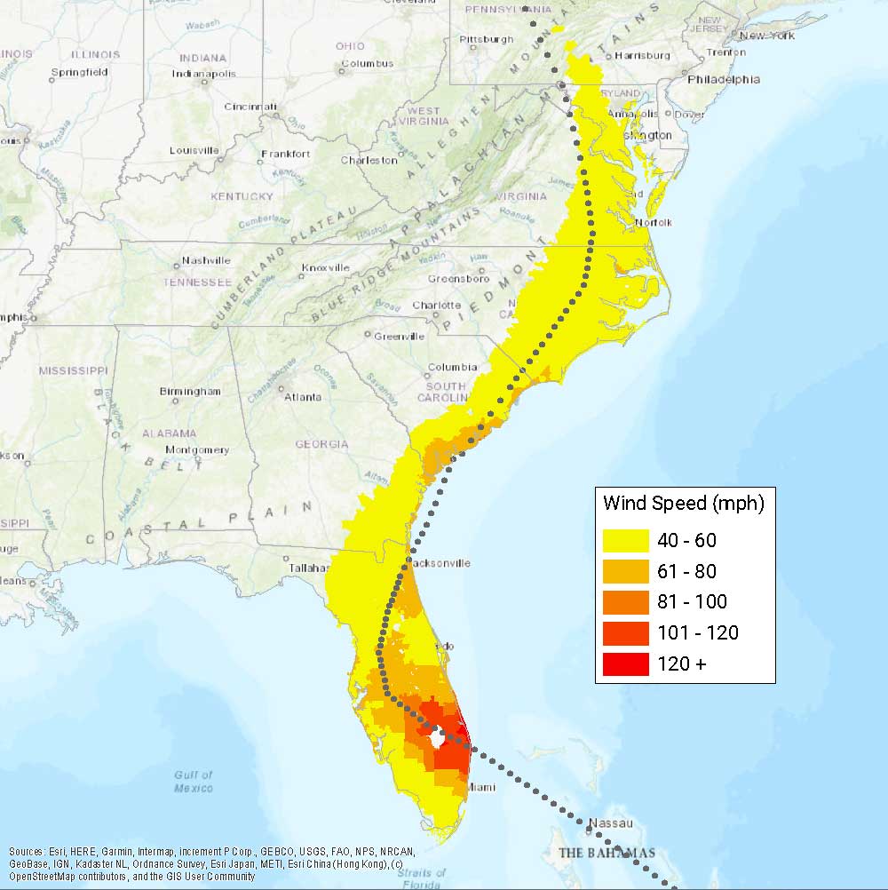 Great Okeechobee Hurricane (1928) wind map