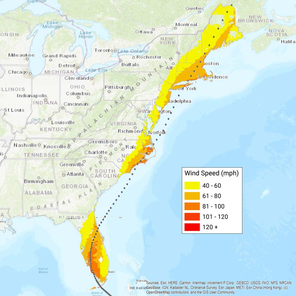 Hurricane Donna (1960) wind map