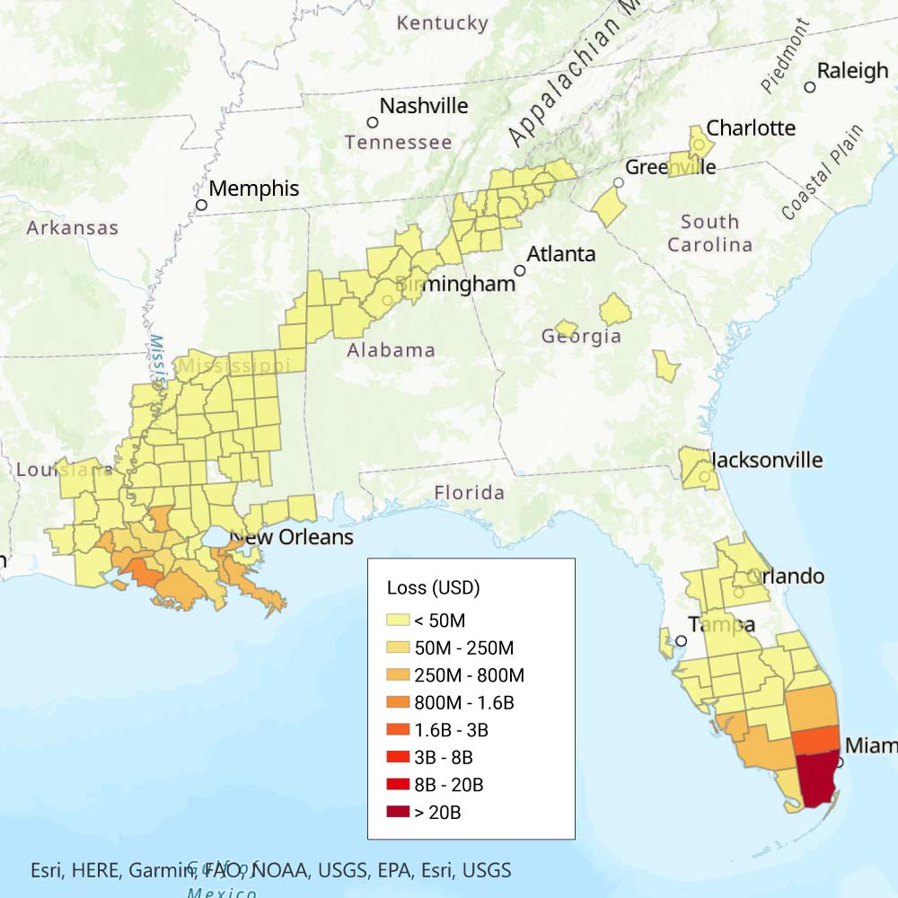 Hurricane Andrew (1992) loss map