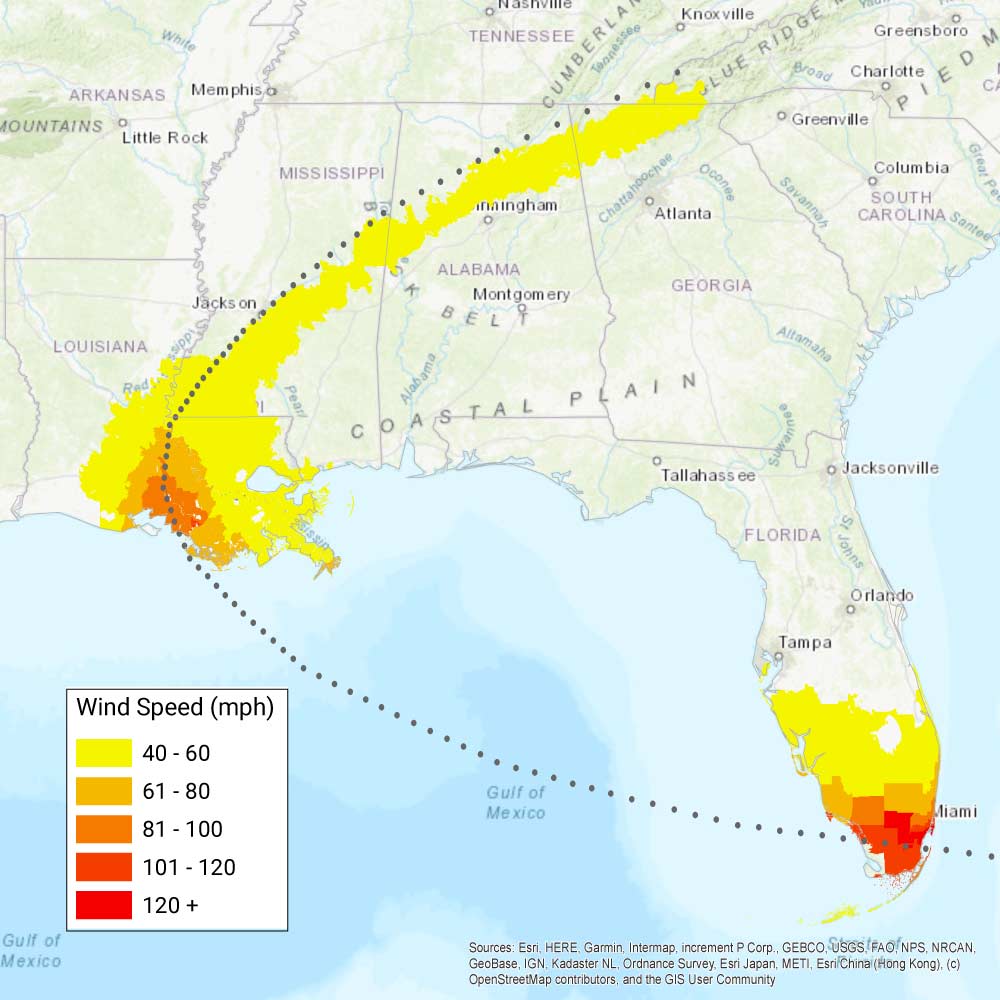 Hurricane Andrew (1992) wind map