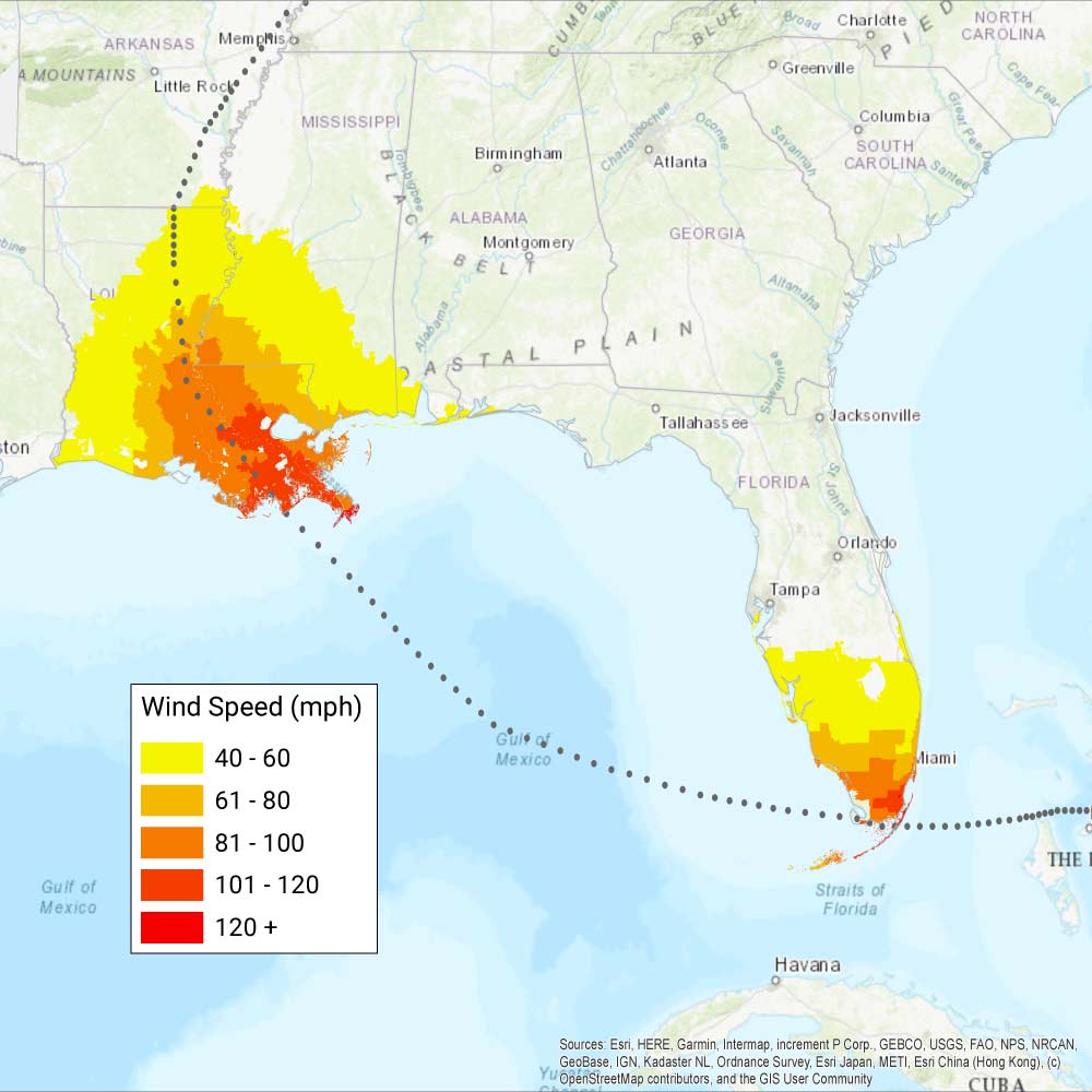 Hurricane Betsy (1965) wind map