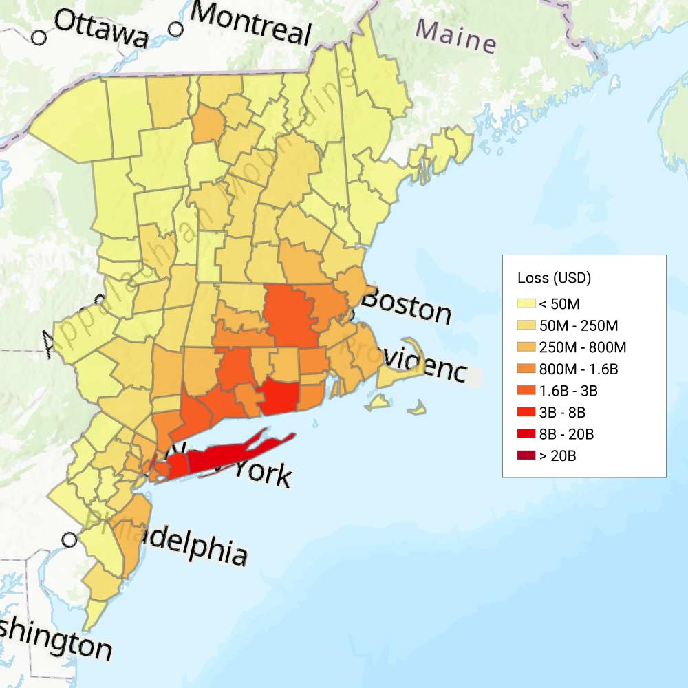 Great New England Hurricane (1938) loss map