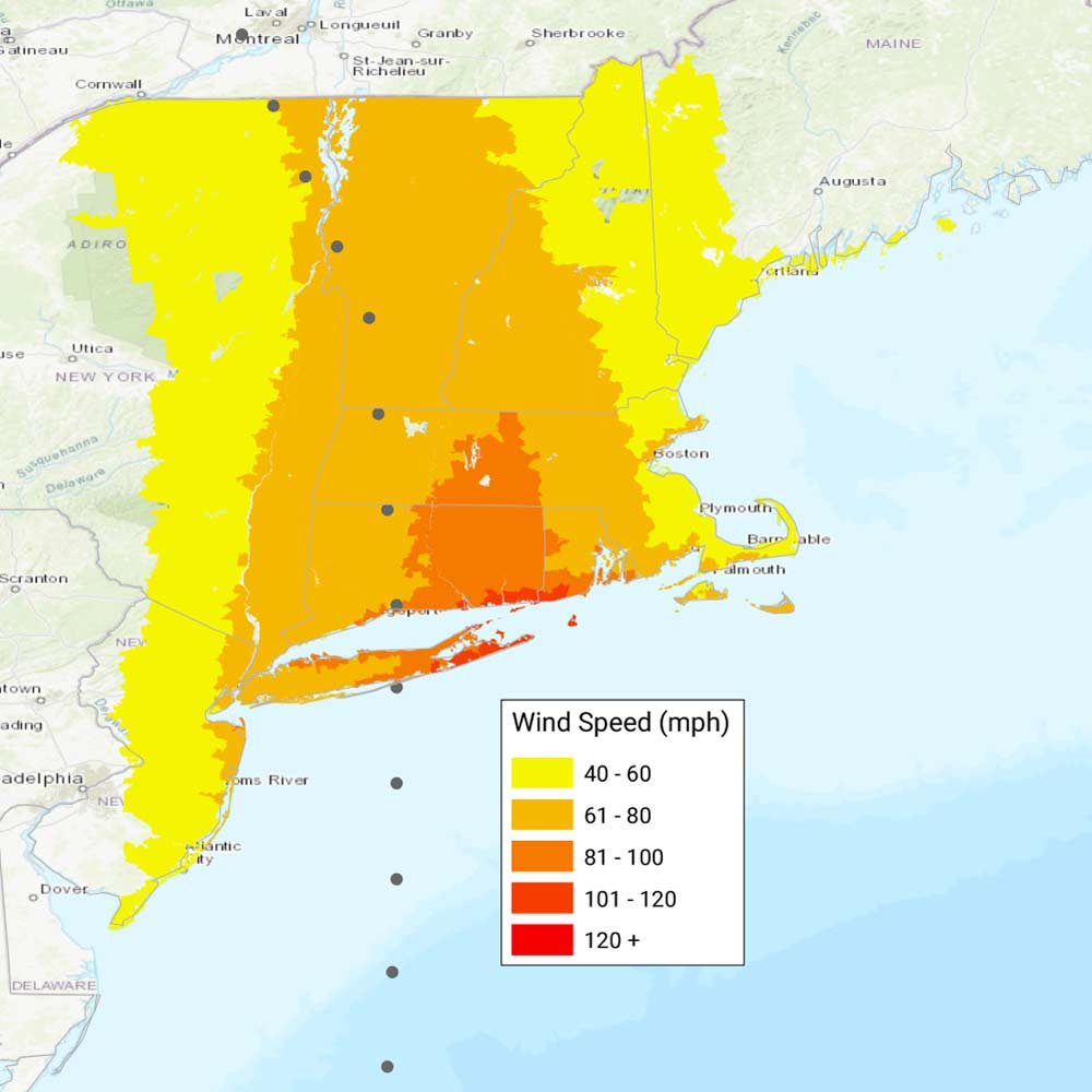 Great New England Hurricane (1938) wind map