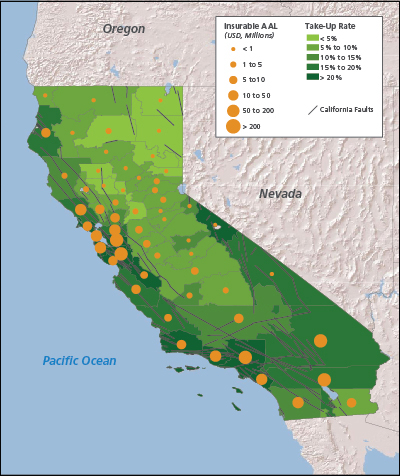 Residential take-up rate and insurable average annual loss by county